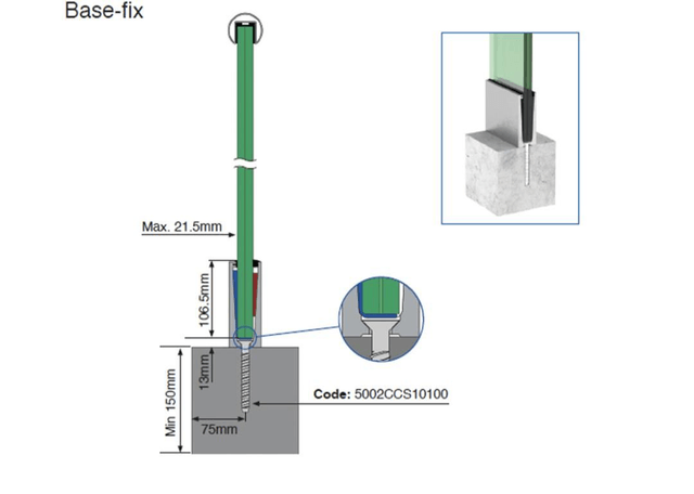 2.5m Black Slim Balustrade Channel System SIDE FIX