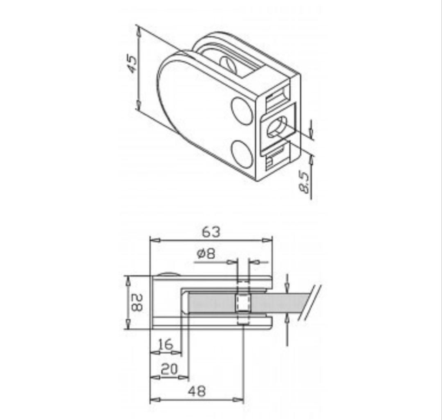 Flat Back Glass Clamp 10/12mm